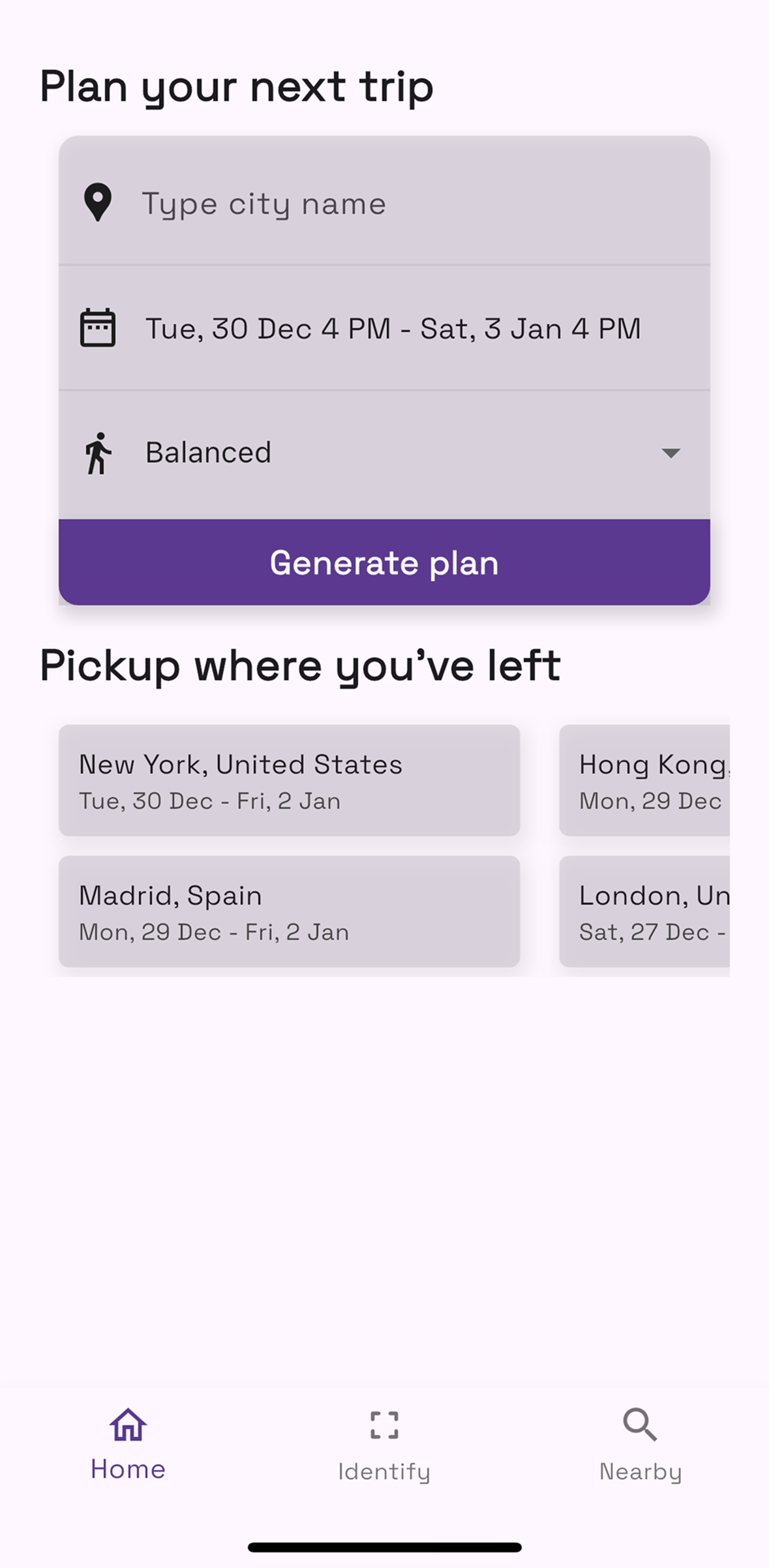 Daily itinierary screen