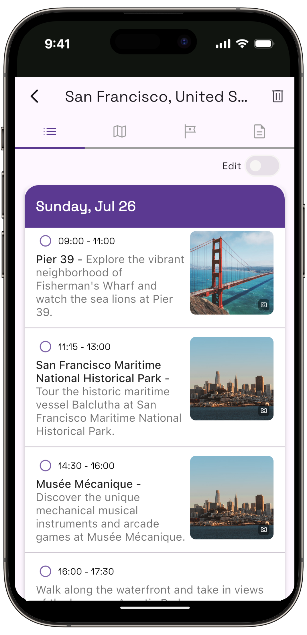 Travel Planner: Owlio home screen — enter a city, your dates and a pace to generate a plan